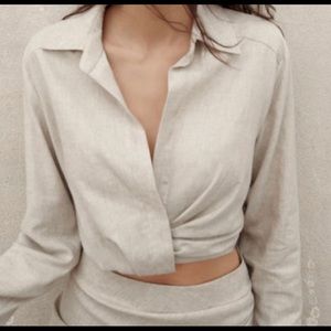 Zara Pleated Linen Blend Top